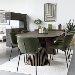 Table chêne brun pied baguette extensible 200/250/300 cm AMSTERDAM