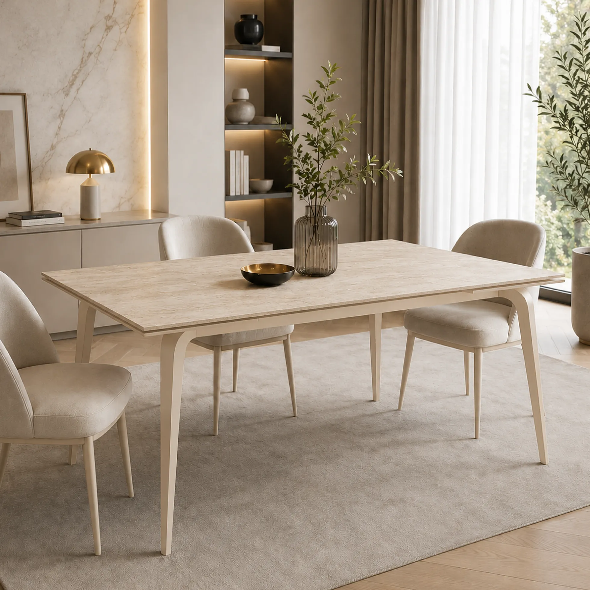 Table céramique à décor travertin 140-220 cm LORA