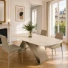 Table céramique décor travertin pied design bronze 200-280 cm LORA