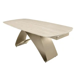 Table céramique décor travertin pied design bronze 200-280 cm LORA