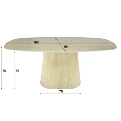 Table céramique effet travertin, bords ronds 180 cm ASCOLI