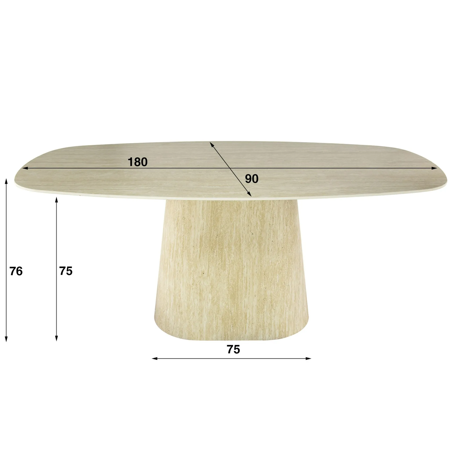 Table céramique effet travertin, bords ronds 180 cm ASCOLI