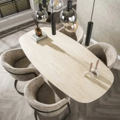 Table céramique effet travertin, bords ronds 180 cm ASCOLI