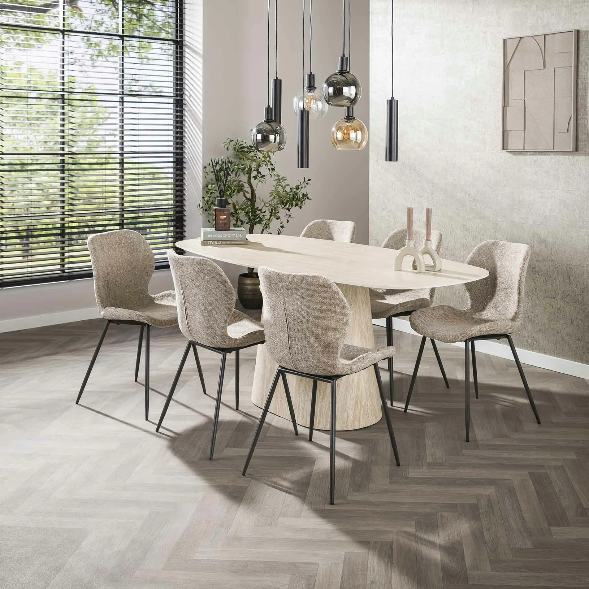 Table céramique effet travertin, bords ronds 180 cm ASCOLI