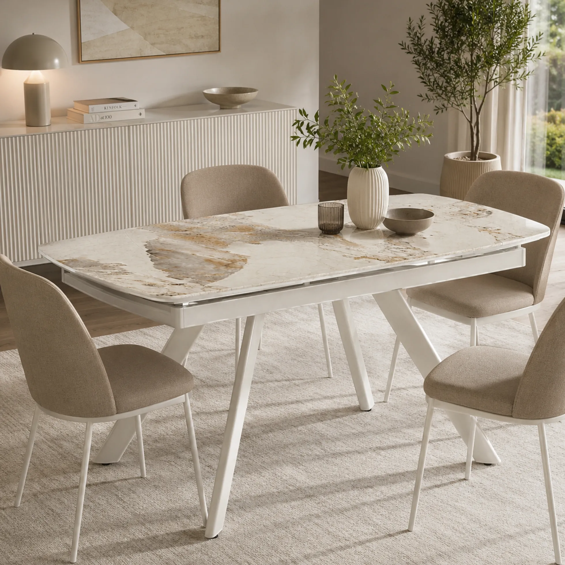 Table céramique extensible fini marbre contrasté 140-210 cm LORA