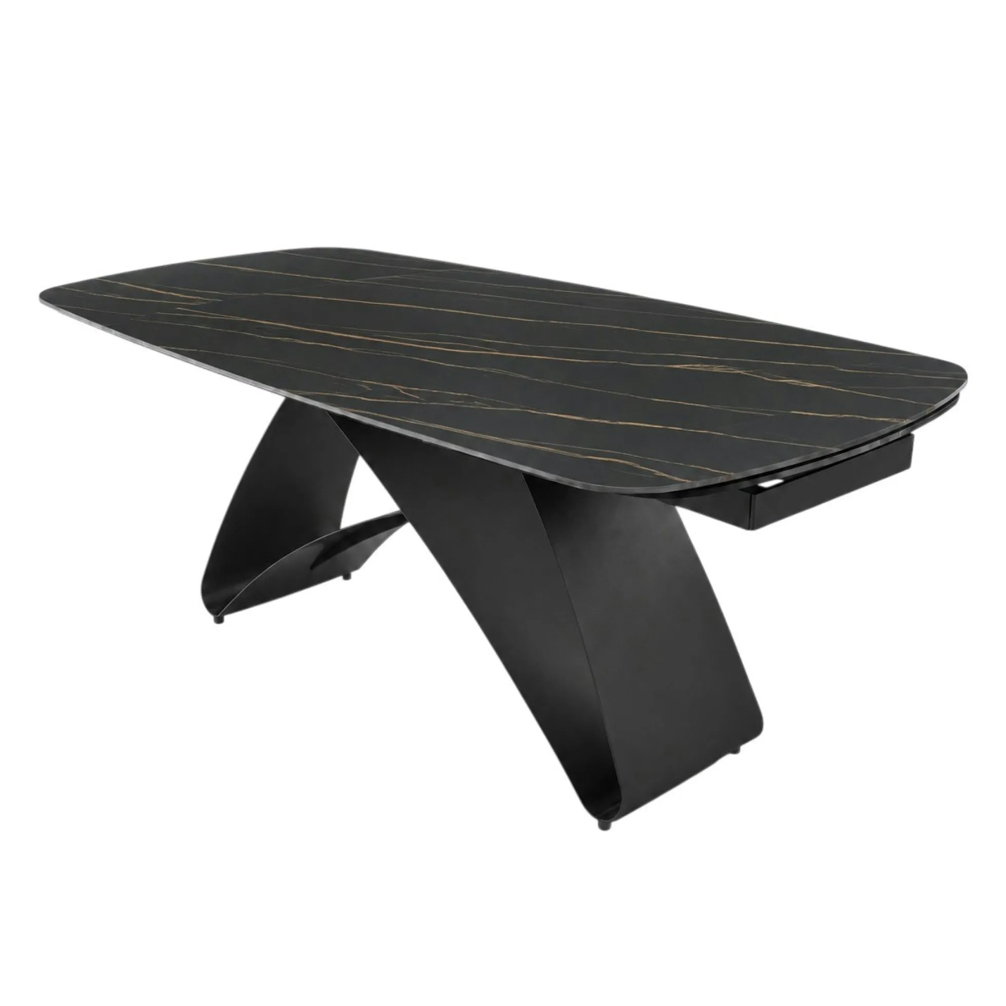 Table céramique extensible noire marbrée pied design 200-280 cm LORA