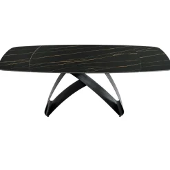 Table céramique extensible noire marbrée pied design 200-280 cm LORA