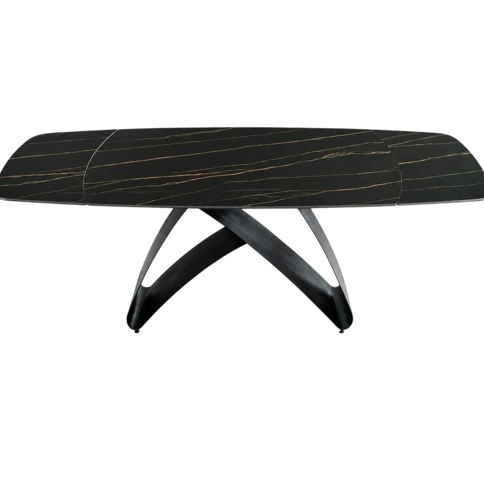 Table céramique extensible noire marbrée pied design 200-280 cm LORA
