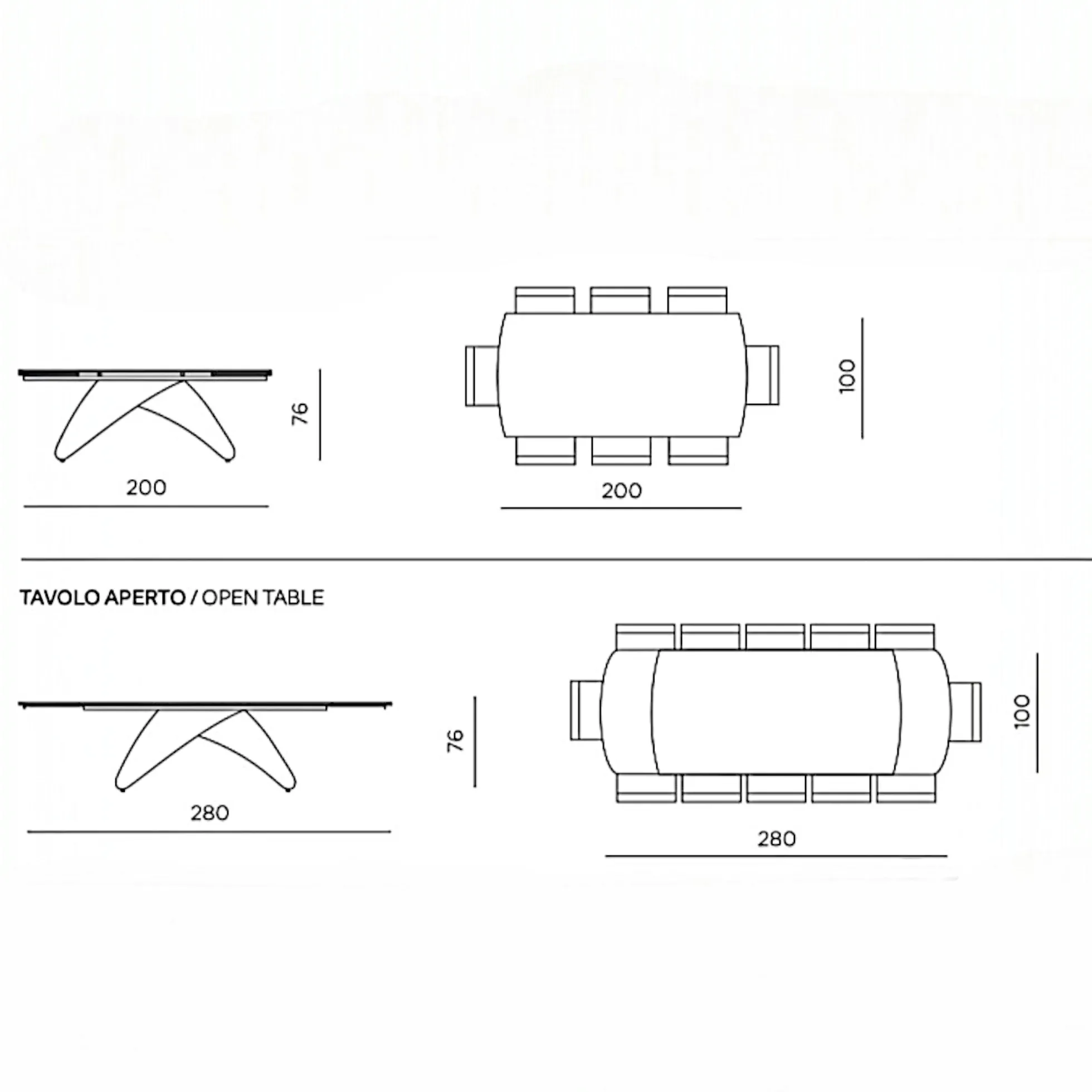 Table céramique extensible noire marbrée pied design 200-280 cm LORA