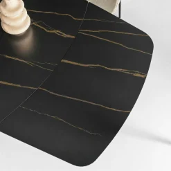 Table céramique extensible noire marbrée pied design 200-280 cm LORA
