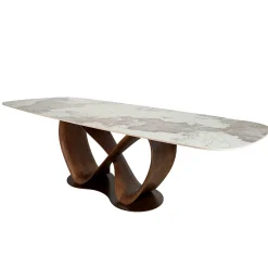 Table céramique marbrée pied ruban bois brun 220 cm ALDER