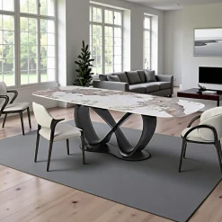 Table céramique marbrée pied ruban bois noir 220 cm ALDER