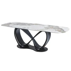 Table céramique marbrée pied ruban bois noir 220 cm ALDER