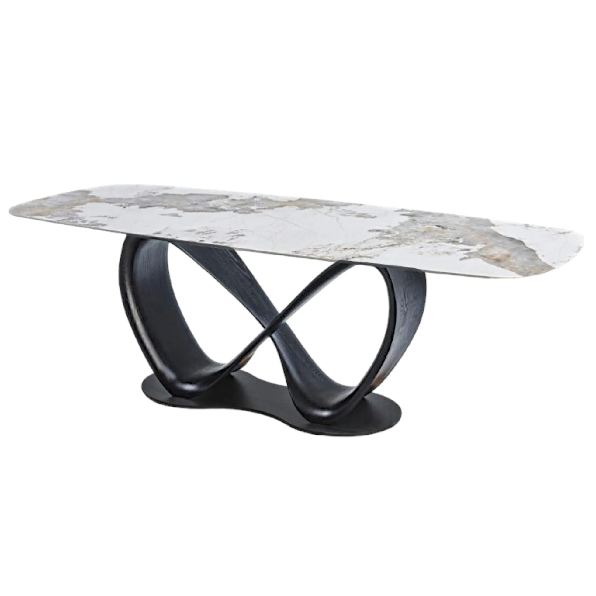 Table céramique marbrée pied ruban bois noir 220 cm ALDER