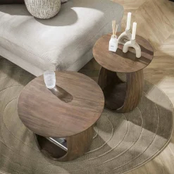Table d’appoint bois brun – rangement intégré, 46 cm MYSORE