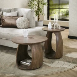 Table d’appoint bois brun – rangement intégré, 56 cm MYSORE