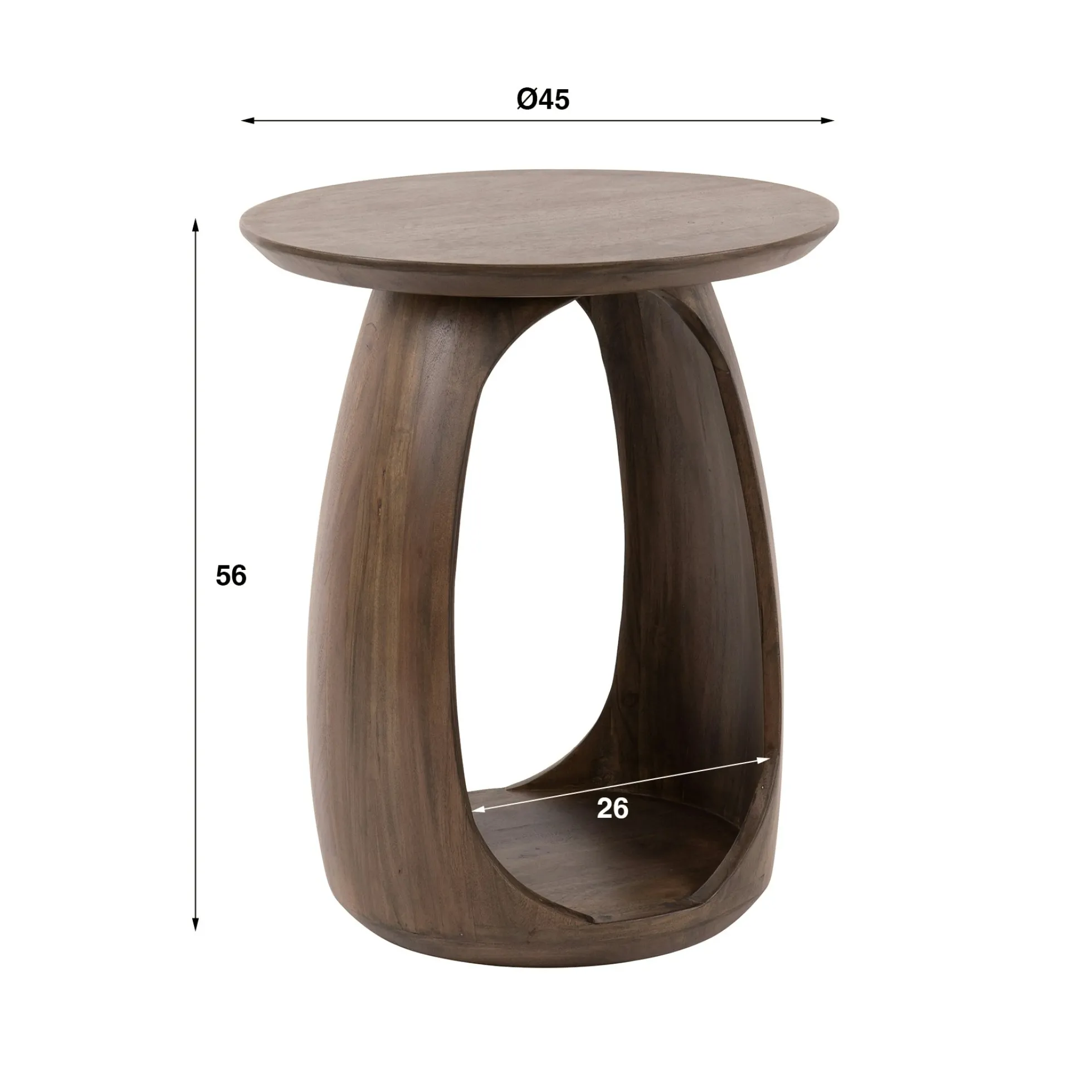 Table d’appoint bois brun – rangement intégré, 56 cm MYSORE