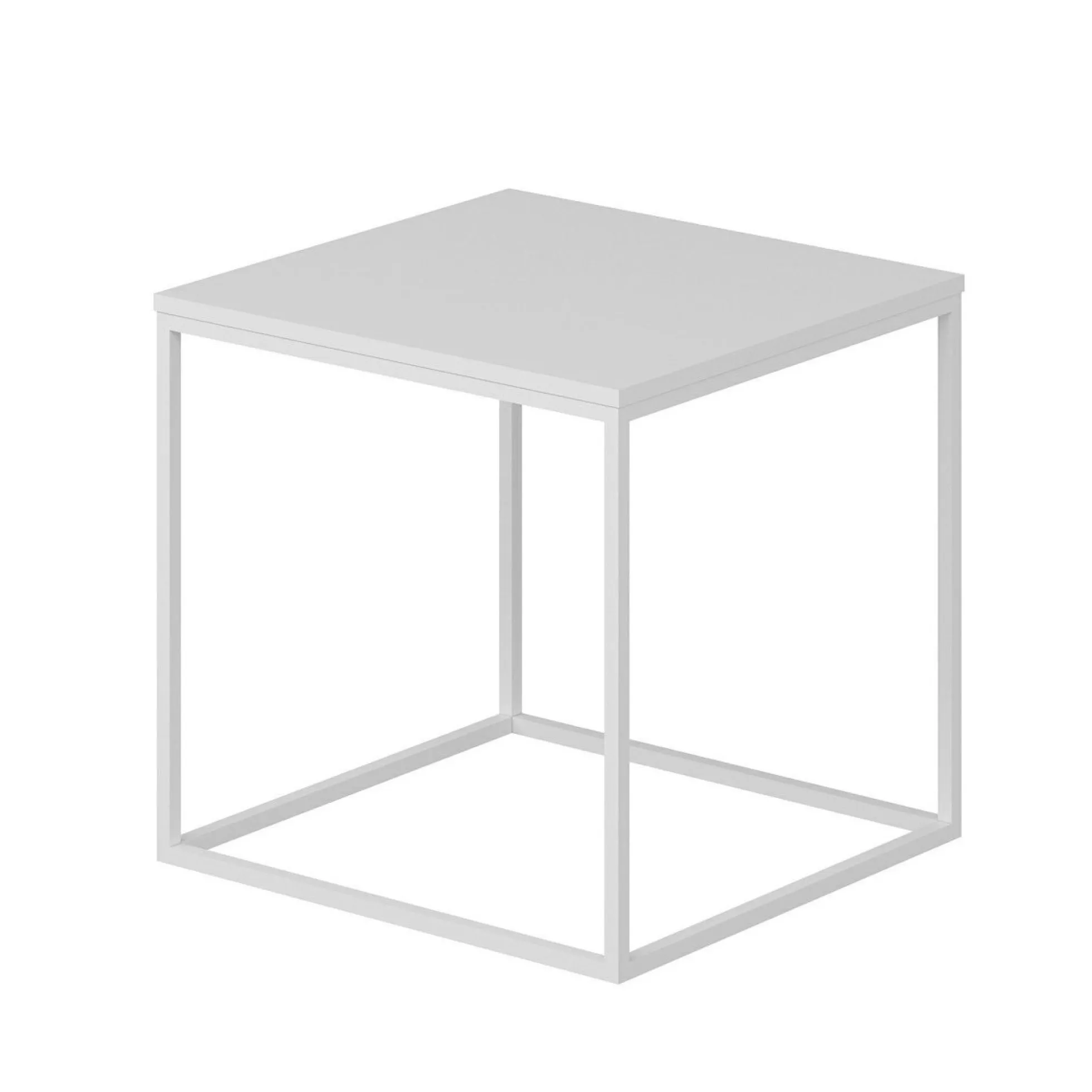 Table d'appoint carrée blanche structure métal JENA