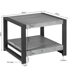 Table d'appoint carrée en bois clair et métal noir MILORA