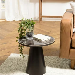 Table d'appoint 45 cm plateau en manguier émaillé pied métal TOSCA