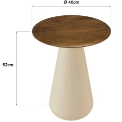 Table d'appoint 40 cm plateau en manguier pied ivoire TOSCA