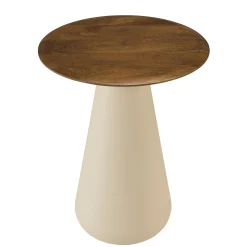 Table d'appoint 40 cm plateau en manguier pied ivoire TOSCA