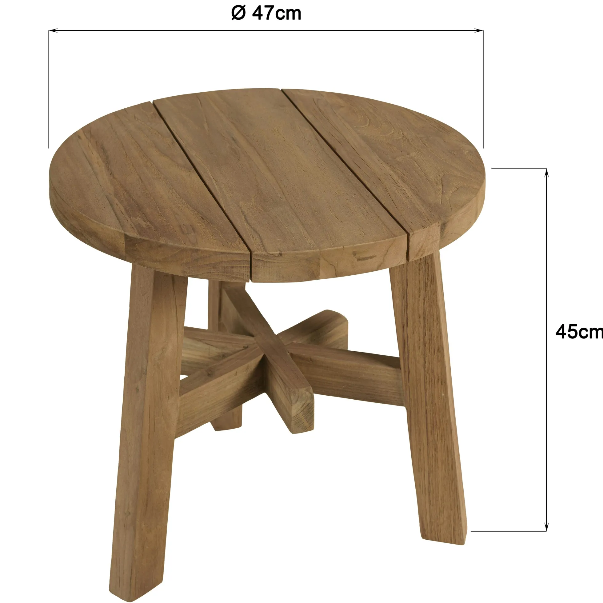 Table d'appoint de jardin ronde en bois de teck recyclé naturel D47 cm SANTO