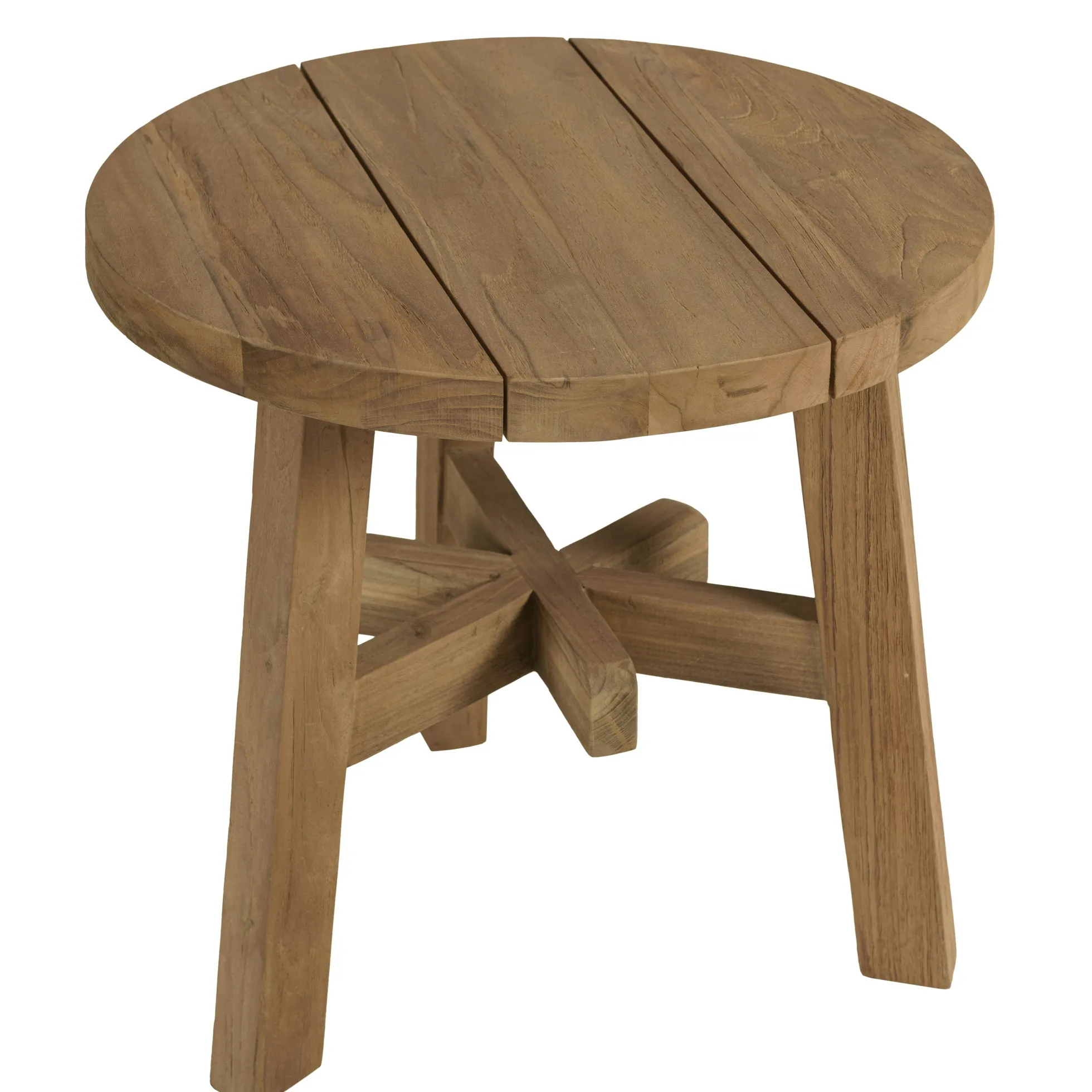 Table d'appoint de jardin ronde en bois de teck recyclé naturel D47 cm SANTO