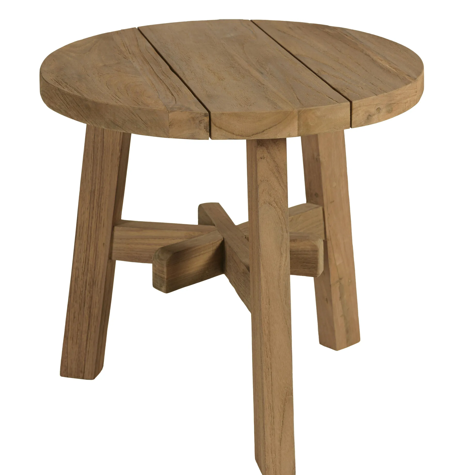 Table d'appoint de jardin ronde en bois de teck recyclé naturel D47 cm SANTO