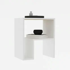 Table d'appoint design blanche, forme L avec rangement MARFA