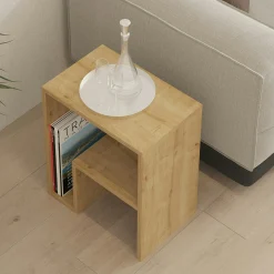 Table d'appoint design décor bois et forme en L MARFA