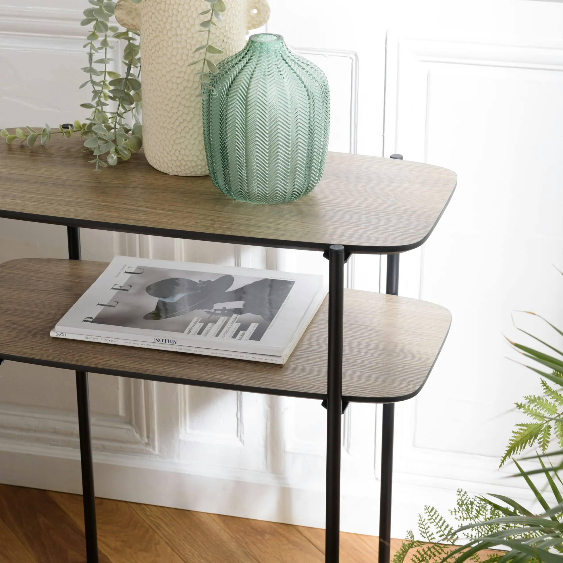Table d'appoint double plateau effet bois LANDAISE
