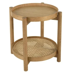 Table d'appoint en mindi 45.5cm avec tablette en rotin naturel TIVARO
