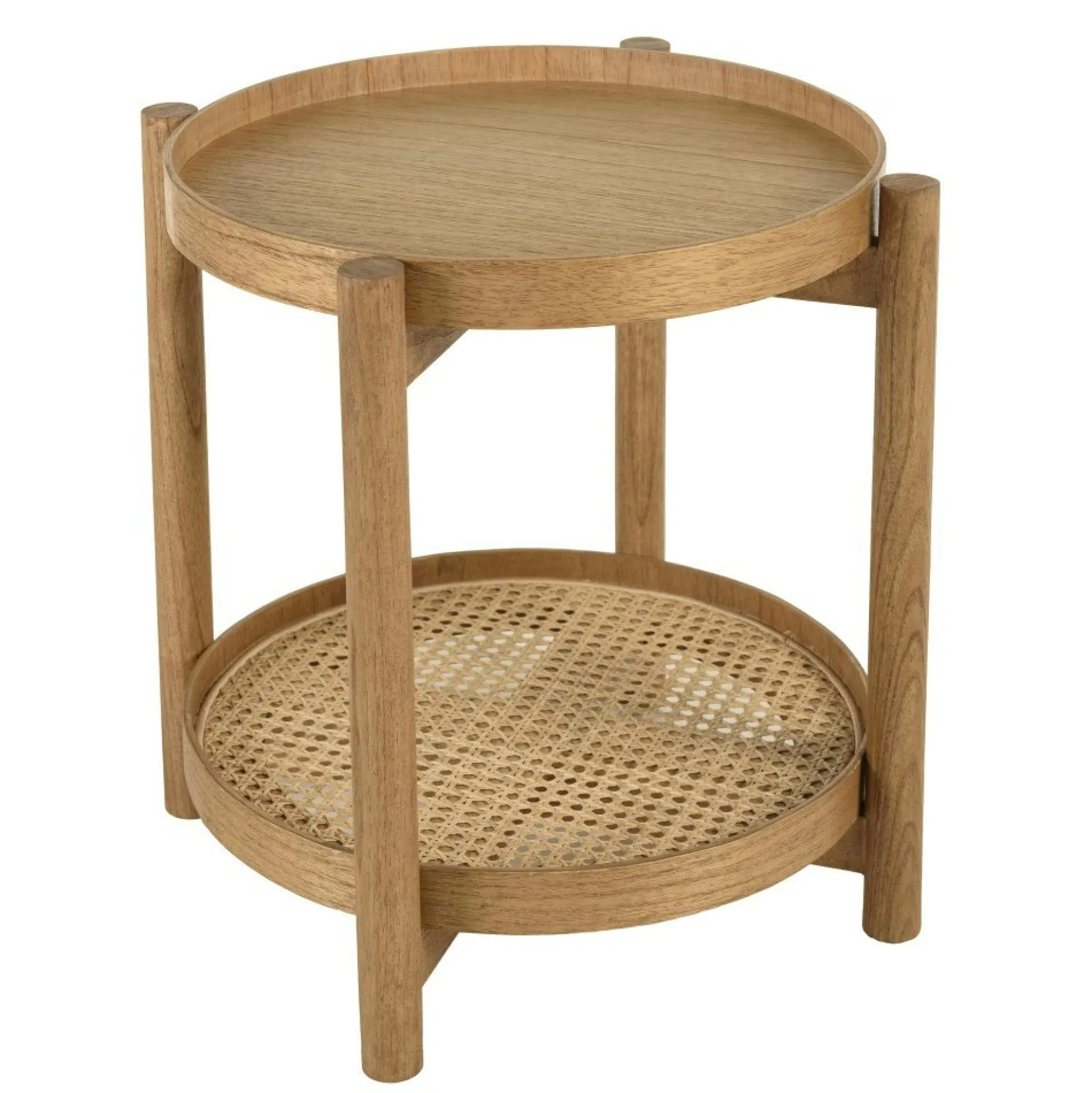 Table d'appoint en mindi 45.5cm avec tablette en rotin naturel TIVARO