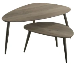 Table d'appoint forme galet effet chêne grisé (2 pièces) HELSINKI