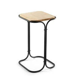 Table d'appoint noire - plateau en bois clair carré JENA