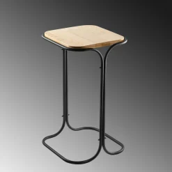Table d'appoint noire - plateau en bois clair carré JENA
