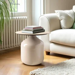 Table d'appoint plateau céramique et pied en fer beige ELORA