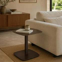 Table d'appoint réglable en céramique effet métal LUGANO