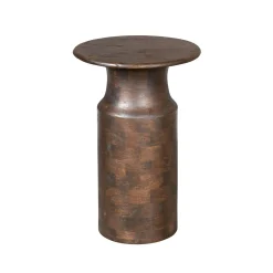 Table d'appoint ronde bois foncé pied colonne ALMA