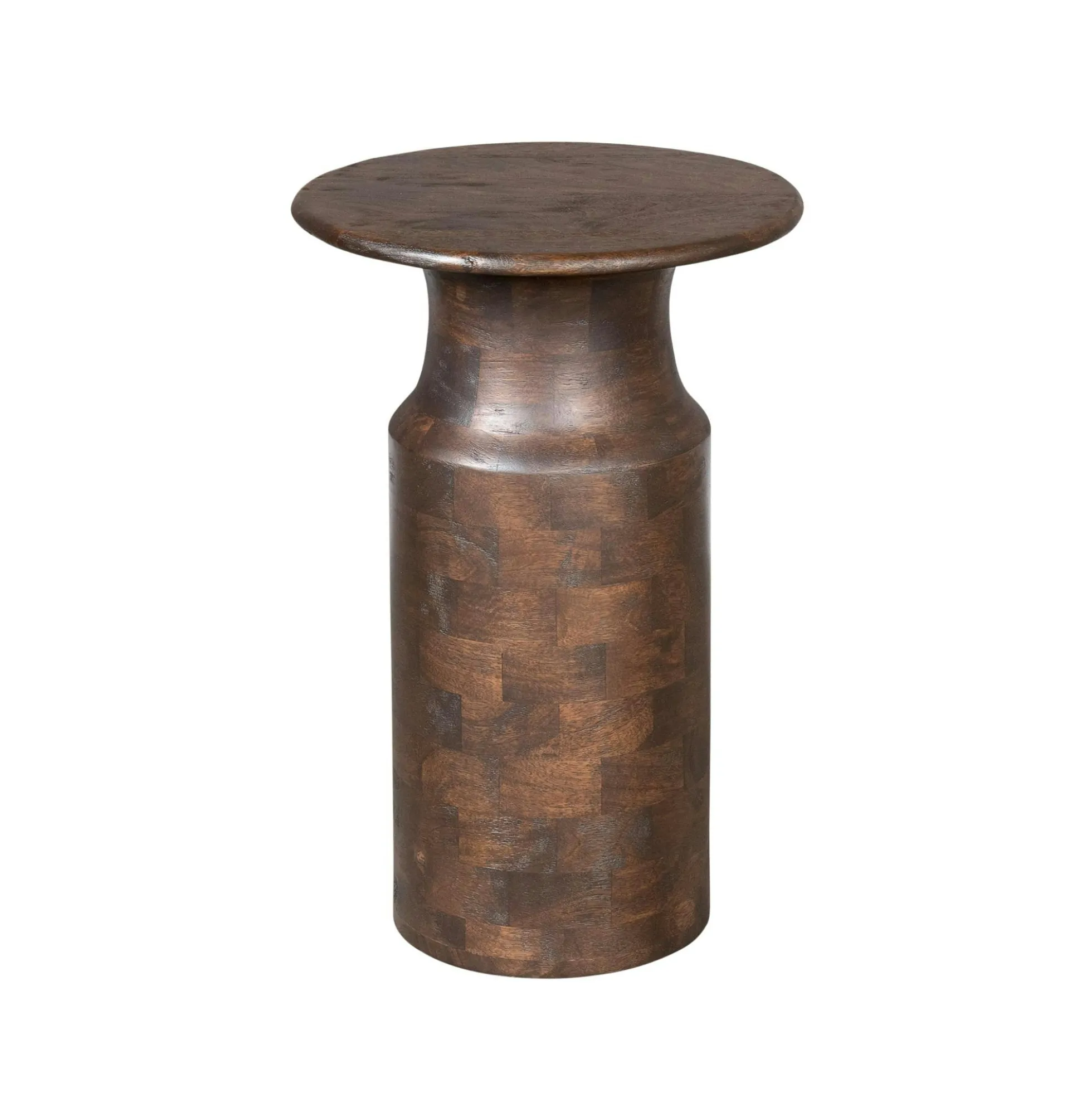 Table d'appoint ronde bois foncé pied colonne ALMA