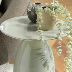 Table d'appoint ronde 40 cm en métal émaillé vert d'eau TOSCA
