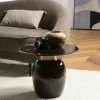 Table d'appoint ronde 50 cm en métal émaillé noir, col doré TOSCA