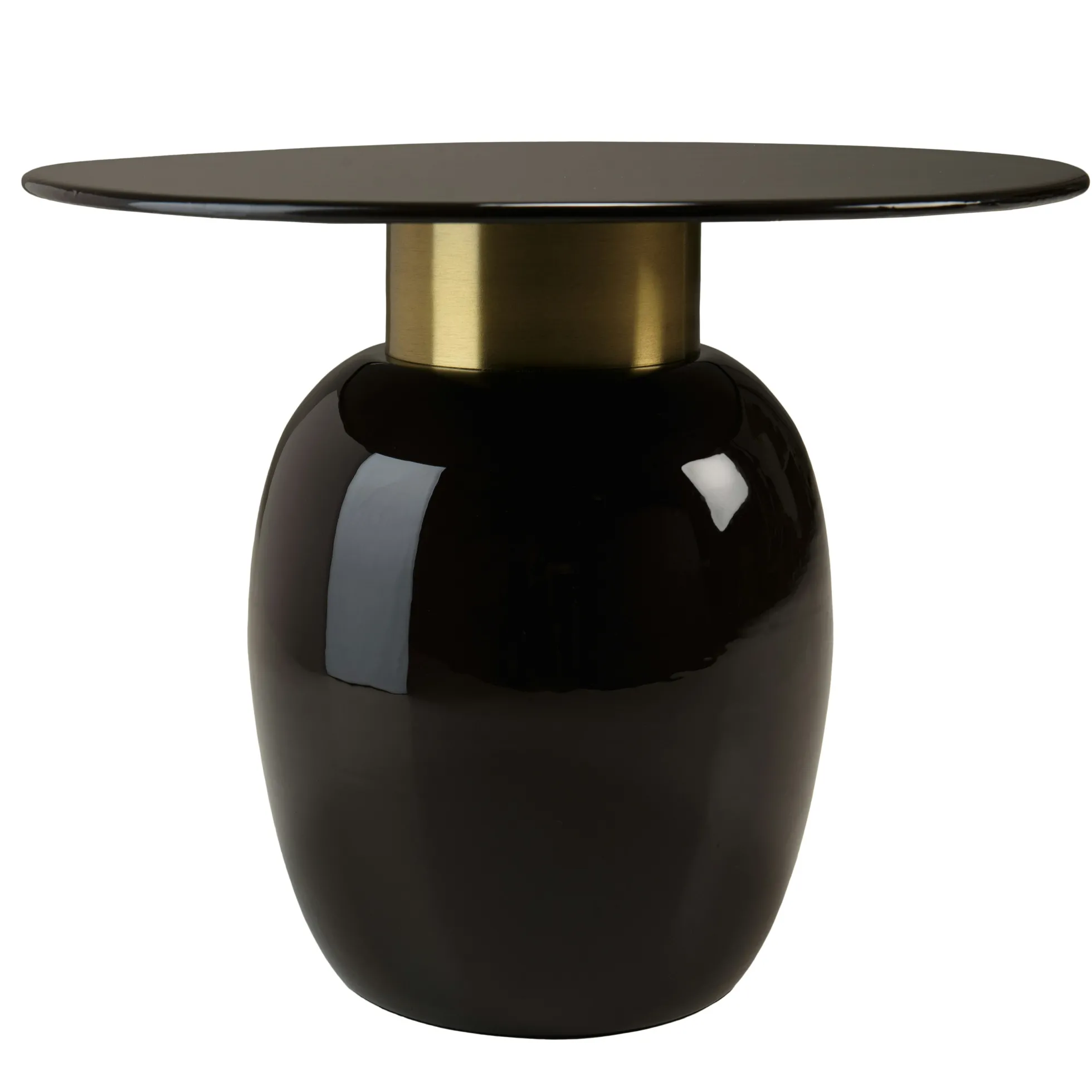 Table d'appoint ronde 50 cm en métal émaillé noir, col doré TOSCA