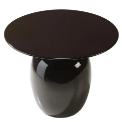 Table d'appoint ronde 50 cm en métal émaillé noir, col doré TOSCA