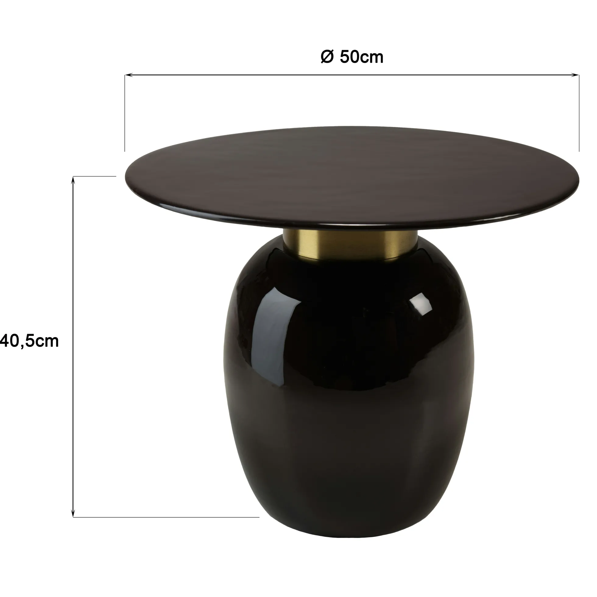 Table d'appoint ronde 50 cm en métal émaillé noir, col doré TOSCA