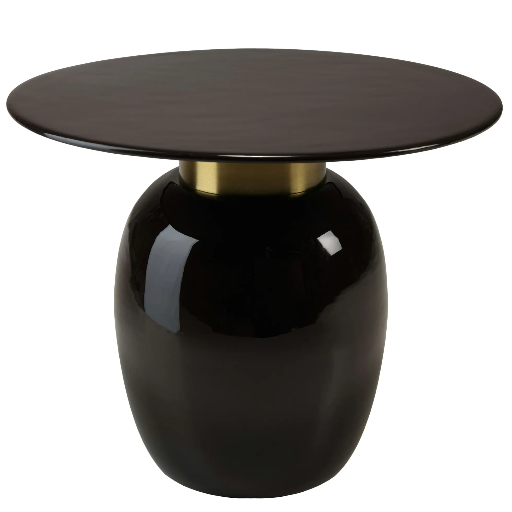 Table d'appoint ronde 50 cm en métal émaillé noir, col doré TOSCA