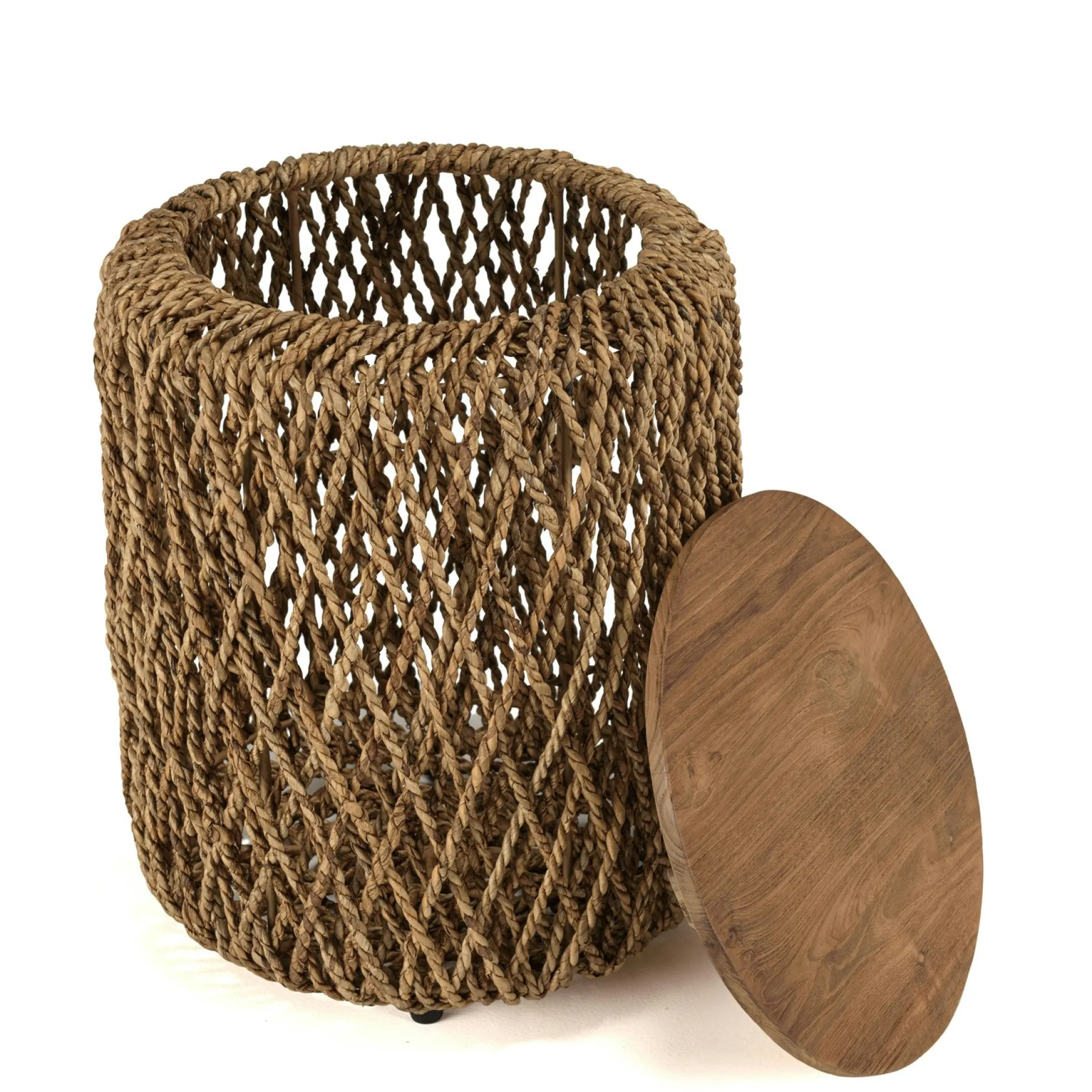 Table d'appoint ronde 38 cm fibre de coco et bois recyclé SWING