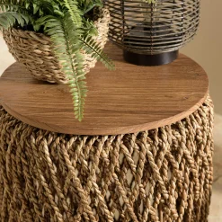 Table d'appoint ronde 38 cm fibre de coco et bois recyclé SWING