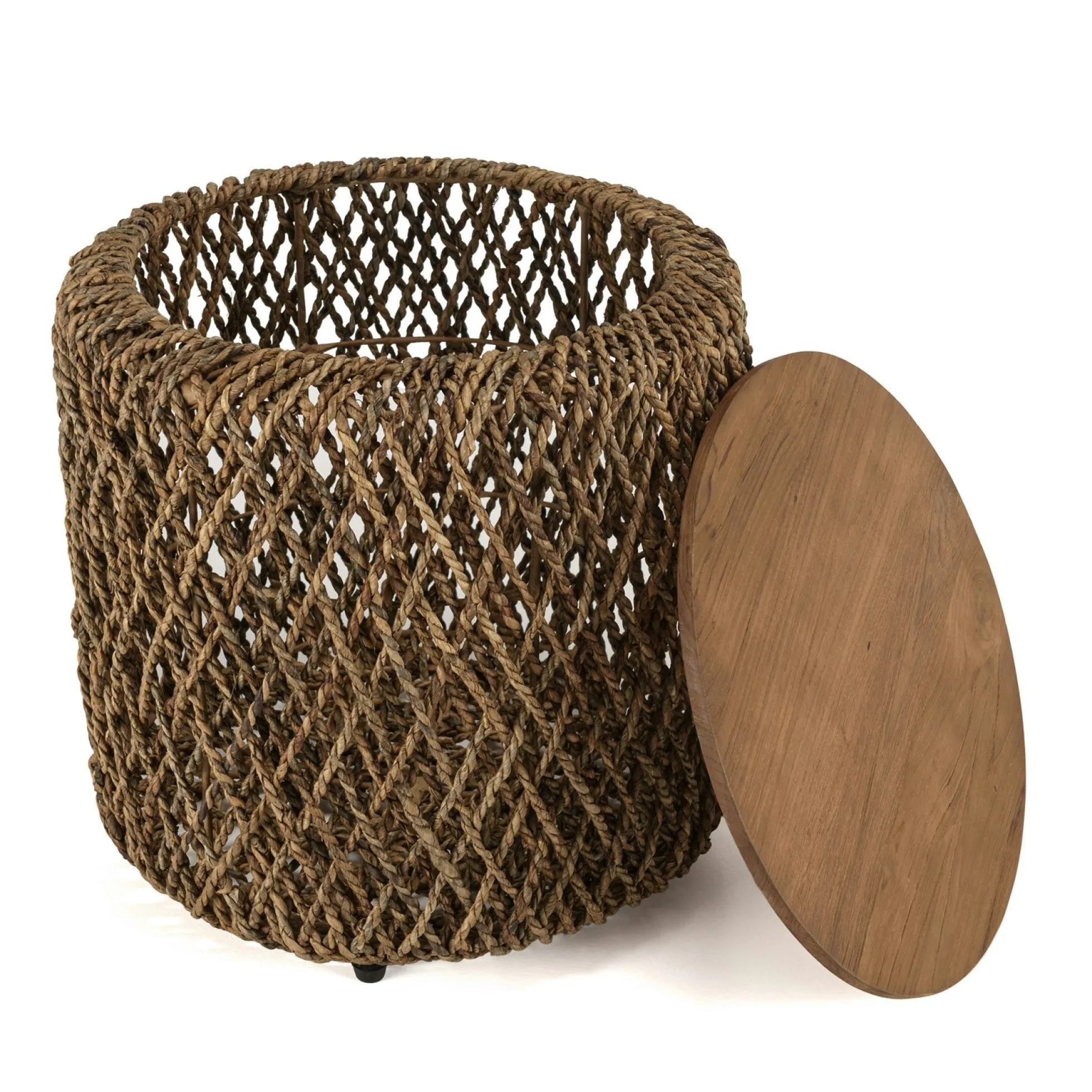 Table d'appoint ronde 49 cm fibre de coco et bois recyclé SWING